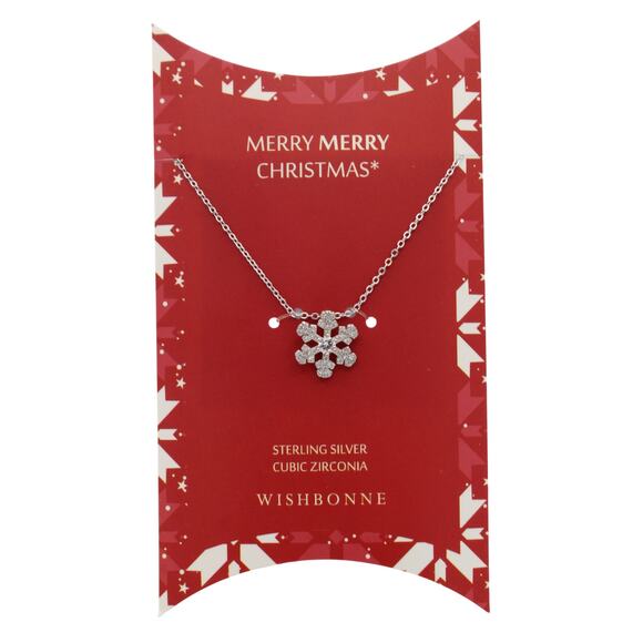 Sterling Silver Cubic Zirconia Snowflake Pendant Necklace #C08N1 - Picture 1 of 5